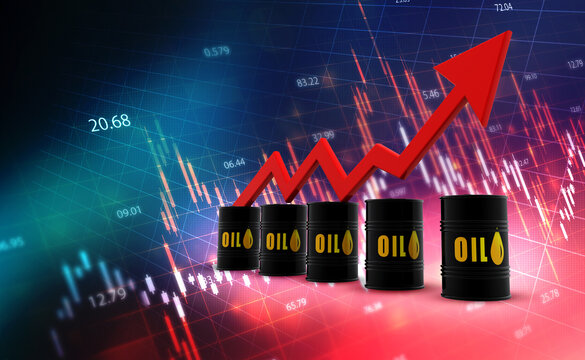 Increasing oil price, high price of oil, Crude oil Barrel with Arrow up. 3d render