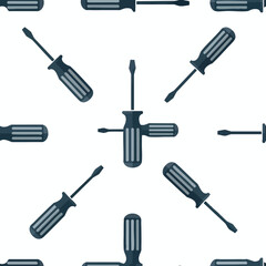 Fototapeta premium A repeating pattern of dark blue screwdrivers on a white background