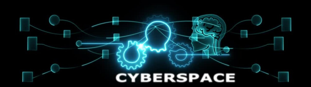 Cyberspace transformation concept with futuristic technology and human brain synergy innovation tech evolution icon animation.