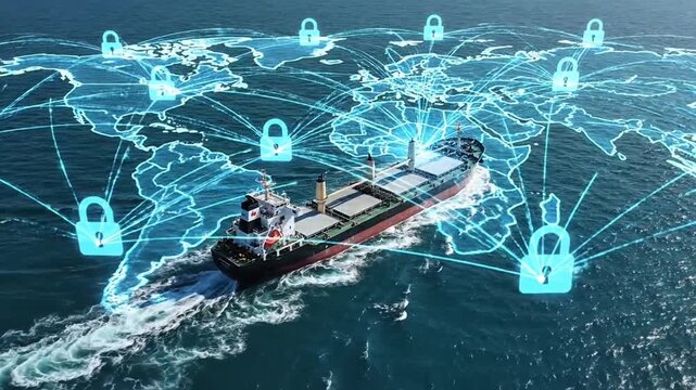 Cargo ship blocked by digital lock restricted maritime zone