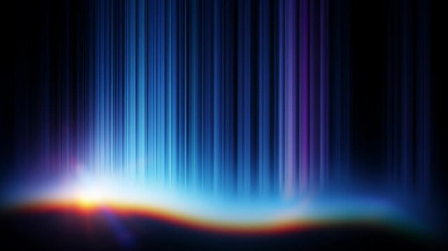 Abstract animation dark with background refraction effect loop looping render gradient futuristic iridescent shape create glowing horizon and vertical light strands looping animation that suggests