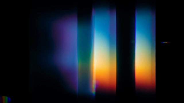 Abstract animation dark background refraction effect loop looping render gradient futuristic iridescent shape glowing vertical light composition with soft color bands and blurred edges forming light