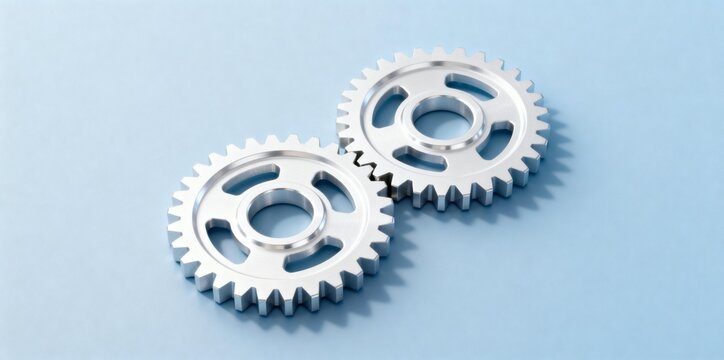Two Metal Gears on Light Blue Background
