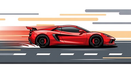 Obraz premium Red Sports Car Speeding on the Road Illustration.