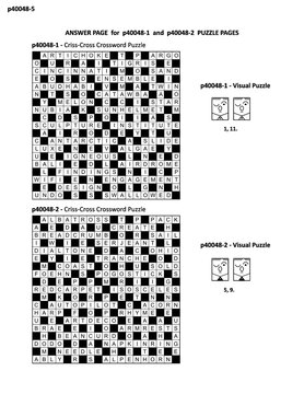 Answer page to previous two puzzle pages p40048-1 and p40048-2 with criss-cross and visual puzzles.
