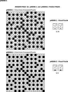Answer page to previous two puzzle pages p40048-1 and p40048-2 with criss-cross and visual puzzles.
