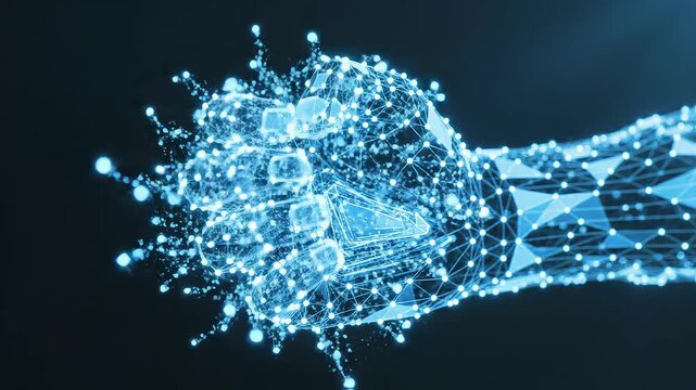 Digital wireframe robotic hand reaching out