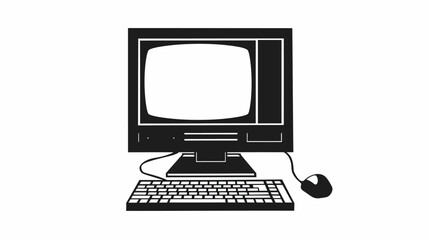 Fototapeta premium Black and white illustration of a classic desktop computer and accessories
