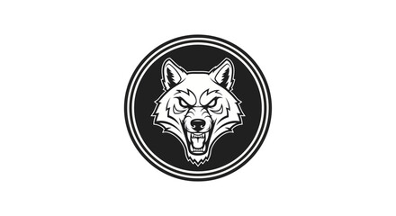 Obraz premium Stylized wolf head illustration inside a circular frame isolated on white
