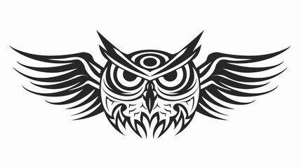 Obraz premium Intricate owl illustration with spread wings in detailed black and white design