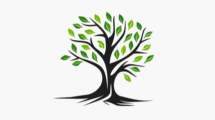 Obraz premium Stylized tree illustration with green leaves and black branches isolated on white