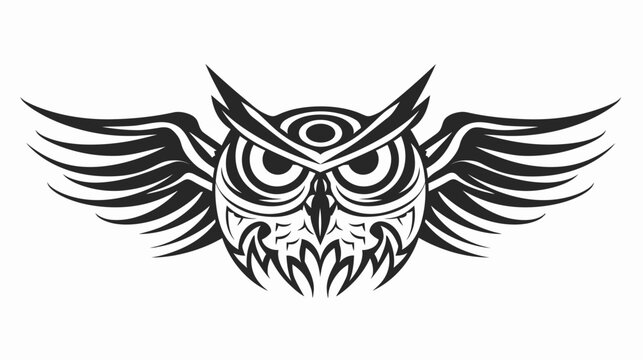 Intricate owl illustration with spread wings in detailed black and white design