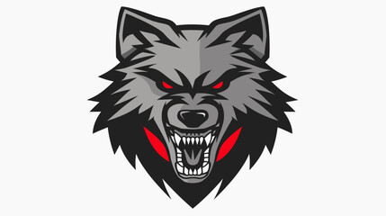 Fototapeta premium Ferocious wolf head illustration with sharp teeth and red eyes on white background