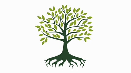 Obraz premium Stylized tree illustration with vibrant green leaves and strong roots isolated
