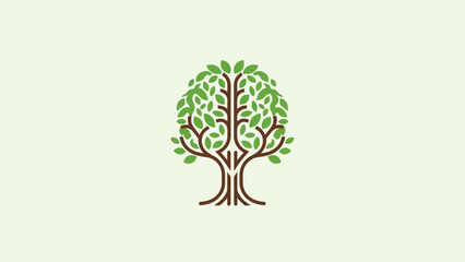 Obraz premium Stylized tree logo with green leaves and brown branches against neutral background