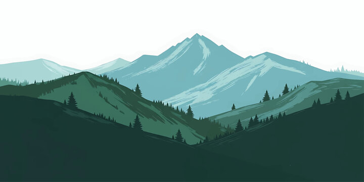 Minimal Mountain Layers Landscape Vector Illustration with Forest Silhouette