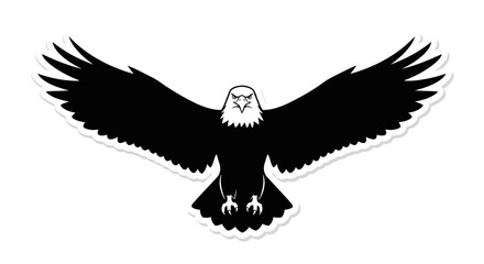 Fototapeta premium Bold eagle silhouette with outstretched wings against a clean white background