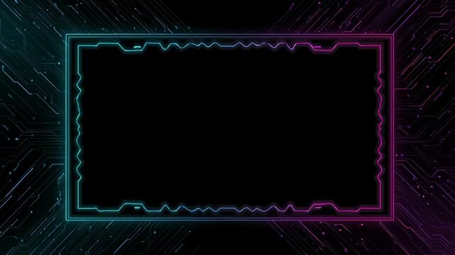 Digital icon neon communication information integration circuit board background computer processing abstract tech technology artificial intelligence modern video purple frame glowing digital icon