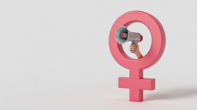 Female gender symbol with megaphone representing women empowerment and gender equality awareness concept 