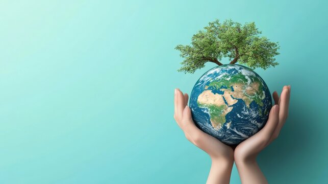 Happy earth day,people hands holding globe,Symbol of life,Environmental problems,environmental protection ecology,Hand drawn Globe,green living,zero waste,Earth day concept.