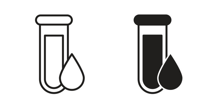 Blood test icon symbols, Solid black and editable stroke icons