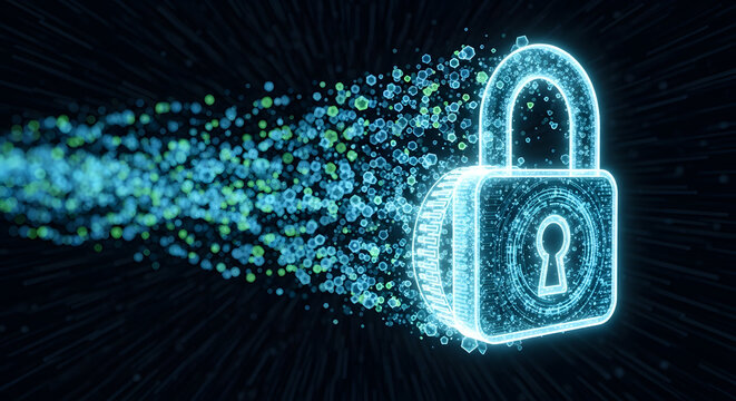 Digital Lockstream
Quantum Padlock in Motion
Data Flow to Secure Lock
Holographic Lock and Particle Trail