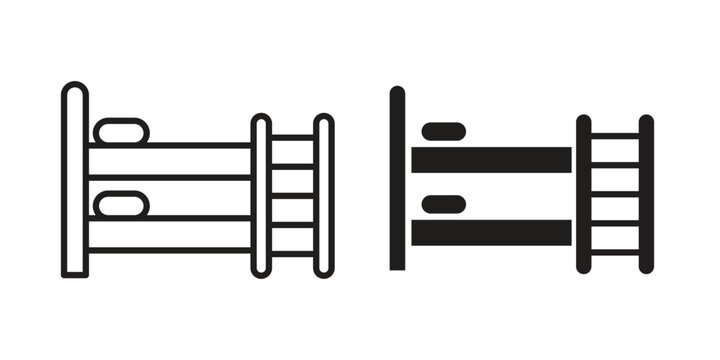 Bunk bed icon symbols, Solid black and editable stroke icons