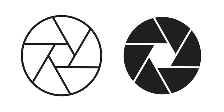 Camera shutter icon symbols, Solid black and editable stroke icons