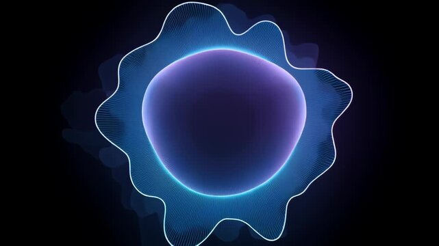 Glowing tech technology wave ai audio voice spectrum artificial network surrounding luminous orb evoking futuristic audio visualization and neural signal flow dark ambient space glowing orb emits