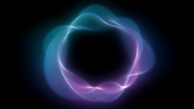 Glowing tech technology wave ai audio voice spectrum artificial network glowing ring of flowing light forms tech wave suggesting ai audio voice spectrum and artificial network connection with soft