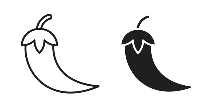 chilli pepper icon symbols, Solid black and editable stroke icons