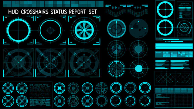 Futuristic hud display with crosshairs status reports and circular targeting elements