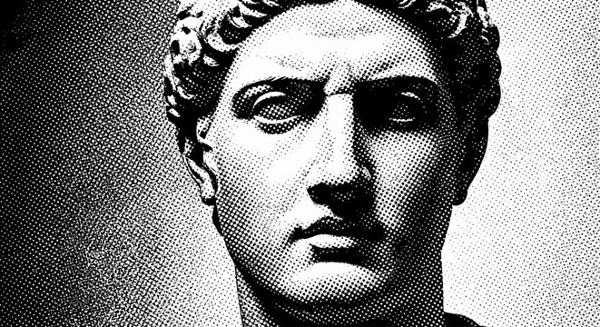 Ancient Roman Male Marble Bust Sculpture.