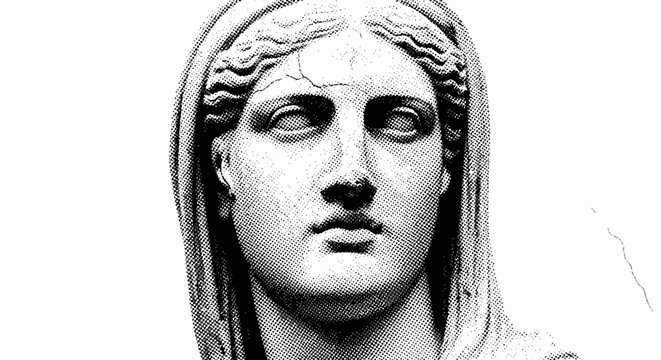 Ancient Greek Marble Female Bust Sculpture.