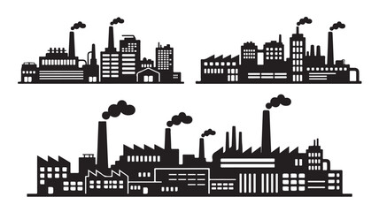 Fototapeta premium Set of 3 industrial cityscape silhouettes vector