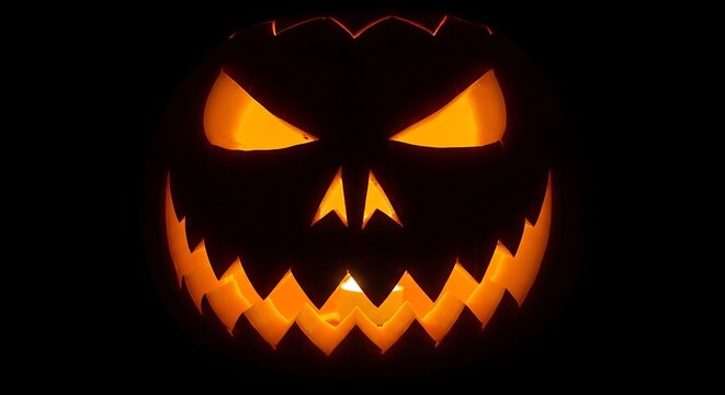 Spooky halloween jack o lantern with glowing eyes and menacing smile
