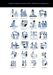 Fototapeta premium Healthcare Professionals & Patient Activities – Minimalist Vector Illustration Set