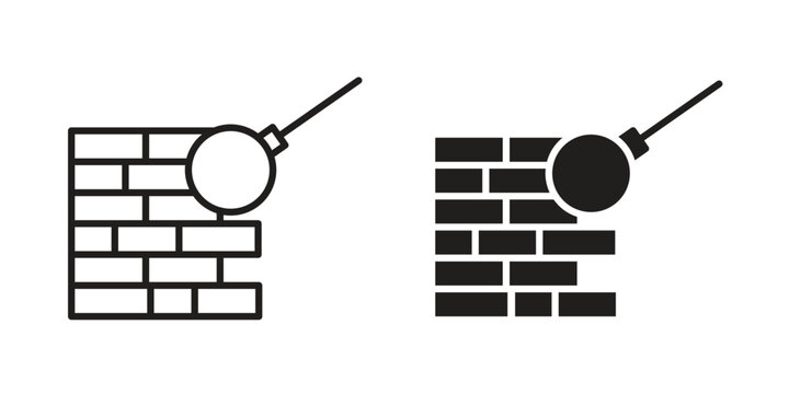 Demolition icon symbols, Solid black and editable stroke icons