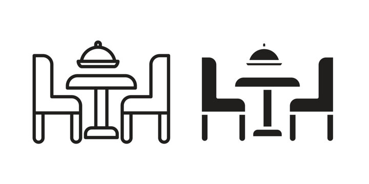Dinner table icon symbols, Solid black and editable stroke icons