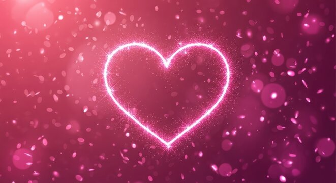 A pink heart with sparkles and lights on a pink background illustration