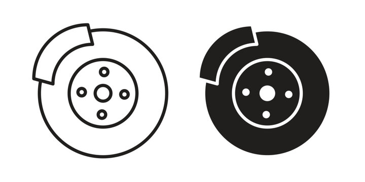 Disk brake icon symbols, Solid black and editable stroke icons