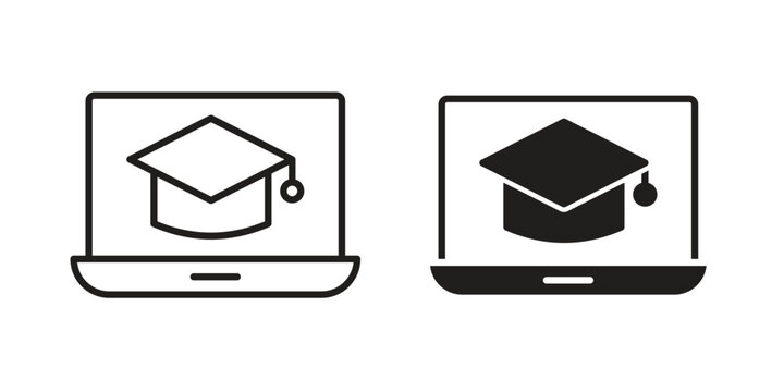 E learning icon symbols, Solid black and editable stroke icons