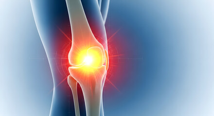 Naklejka premium Human knee joint illustration showing pain and inflammation, highlighting medical or orthopedic issues and discomfort