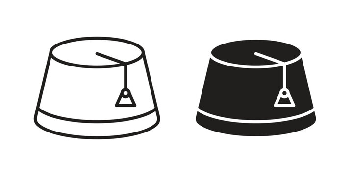 Fez hat icon symbols, Solid black and editable stroke icons