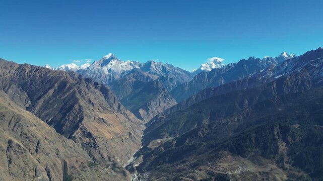 Aerial View of Nanda Devi and Dronagiri Peaks from Kuari Pass, Uttarakhand India &ndash; Drone 4K