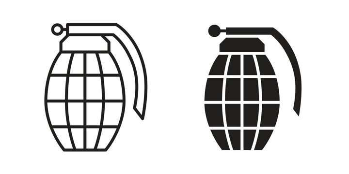 Hand grenade icon symbols, Solid black and editable stroke icons
