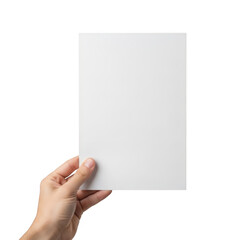 Obraz premium Hand holding blank white paper ready for writing isolated on transparent background