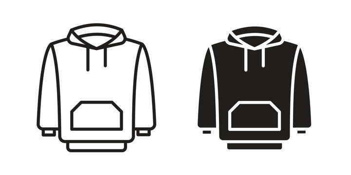 Hoodie jacket icon symbols, Solid black and editable stroke icons