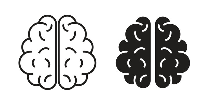 Human brain icon symbols, Solid black and editable stroke icons
