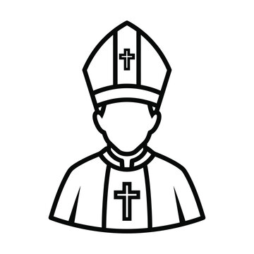 Line drawing of a christian priest or bishop wearing a mitre and cross  religious symbol icon